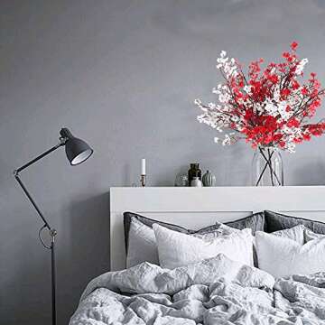 NAHUAA 4 PCS Babys Breath Artificial Flowers Bushes Fake Silk Real Touch Floral Bouquet for Fall Home Office Wedding Bouquet Party Decor（White/Red）