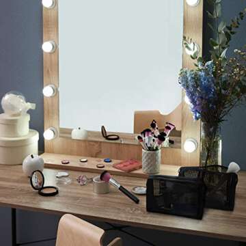 Sadnyy 5 Pieces Mesh Makeup Bag Portable Toiletry Bag Travel Mesh Cosmetic Bag Black Breathable Mesh for Accessories Organizer (7.1 x 4 x 2.4 Inch)