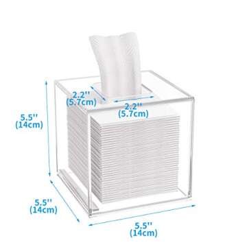 HIIMIEI Acrylic Tissue Box Cover 5.4x5.4x5.4'' Clear Tissue Holder Napkin Dispenser for Home Office Restaurant-Clear