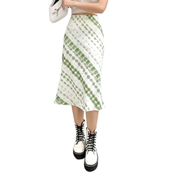 BOKIE Harajuku E-Girl 90S Fashion Midi Skirt Green Printed Y2K Vintage High Waits Skirts Fall Women ...