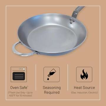 de Buyer MINERAL B Carbon Steel Fry Pan - 12.5” - Ideal for Searing, Sauteing & Reheating - Naturally Nonstick - Made in France