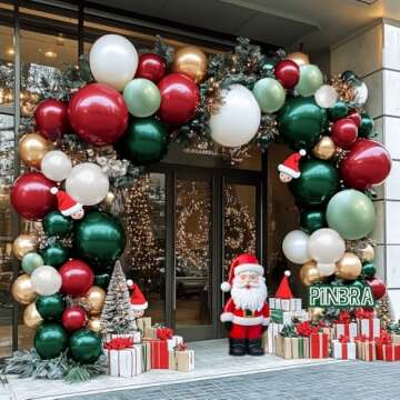 Christmas Balloon Arch Kit Double Stuffed Dark Green Red White Balloon Emerald Green Gold Burgundy G...
