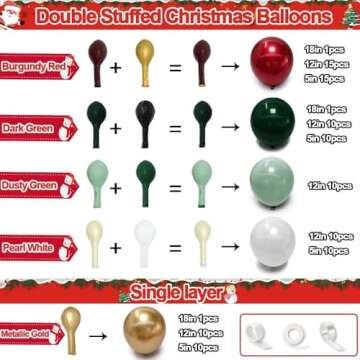 Christmas Balloon Arch Kit Double Stuffed Dark Green Red White Balloon Emerald Green Gold Burgundy Garland Pearl White Latex for Birthday Wedding Festival Christmas Party Decorations