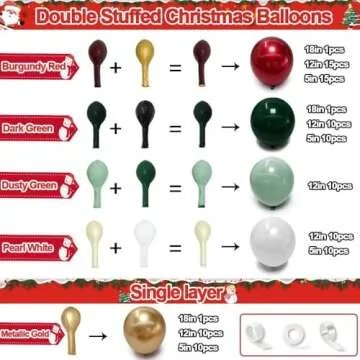 Christmas Balloon Arch Kit Double Stuffed Dark Green Red White Balloon Emerald Green Gold Burgundy Garland Pearl White Latex for Birthday Wedding Festival Christmas Party Decorations