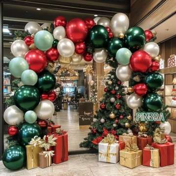 Christmas Balloon Arch Kit Double Stuffed Dark Green Red White Balloon Emerald Green Gold Burgundy Garland Pearl White Latex for Birthday Wedding Festival Christmas Party Decorations
