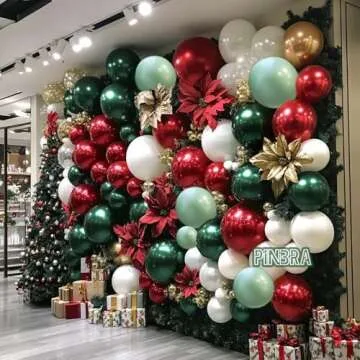 Christmas Balloon Arch Kit Double Stuffed Dark Green Red White Balloon Emerald Green Gold Burgundy Garland Pearl White Latex for Birthday Wedding Festival Christmas Party Decorations