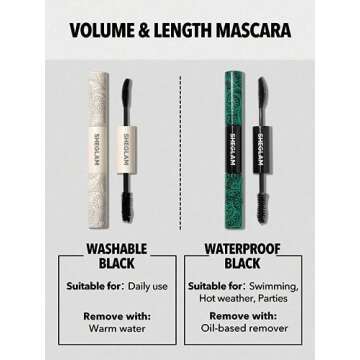 SHEGLAM 2 In 1 Black Volume and Length Washable Mascara Long Lasting Dual-Ended Tubing Eye Makeup