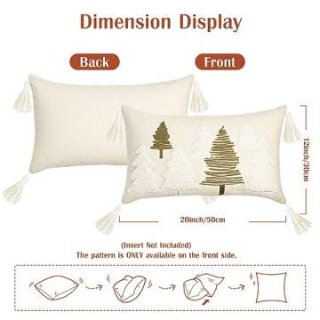 Lewondr Christmas Pillow Covers, 12x20 Inch 1PCS Soft Cute Pellet Velvet Embroidery Trees Brown White Decorative Lumbar Pillow Cover with Tassel Luxury Throw Pillow Case for Bed Home Decor Living Room