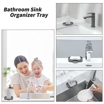 MicoYang Silicone Bathroom Soap Dishes with Drain Spout-Bathroom and Kitchen Sink Organizer,Sponge Holder,Dish Soap Tray,Perfect for Dispenser,Scrubber,Bottle,Cup on Sink or Counter-Grey 4.9"×3.2"