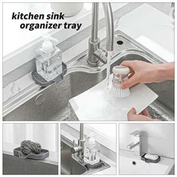 MicoYang Silicone Bathroom Soap Dishes with Drain Spout-Bathroom and Kitchen Sink Organizer,Sponge Holder,Dish Soap Tray,Perfect for Dispenser,Scrubber,Bottle,Cup on Sink or Counter-Grey 4.9"×3.2"