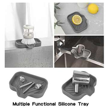 MicoYang Silicone Bathroom Soap Dishes with Drain Spout-Bathroom and Kitchen Sink Organizer,Sponge Holder,Dish Soap Tray,Perfect for Dispenser,Scrubber,Bottle,Cup on Sink or Counter-Grey 4.9"×3.2"