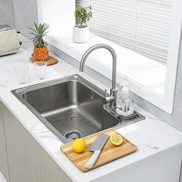 MicoYang Silicone Bathroom Soap Dishes with Drain Spout-Bathroom and Kitchen Sink Organizer,Sponge Holder,Dish Soap Tray,Perfect for Dispenser,Scrubber,Bottle,Cup on Sink or Counter-Grey 4.9"×3.2"