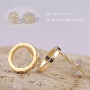 Aobei Pearl 18K Gold Circle Stud Earrings 10MM Small Round Hoop Post Stud for Women Minimalist Jewelry Unisex