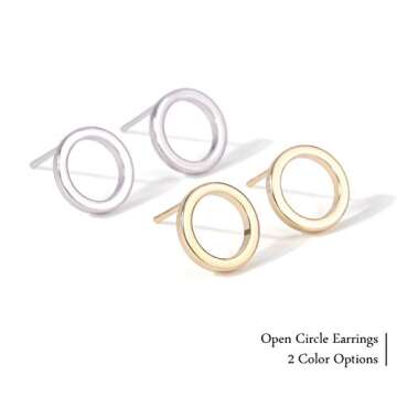 Aobei Pearl 18K Gold Circle Stud Earrings 10MM Small Round Hoop Post Stud for Women Minimalist Jewelry Unisex