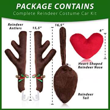 Zone Tech Christmas Car Reindeer Antlers and Heart Nose Set with Lights -Rudolph Accessory with Jing...