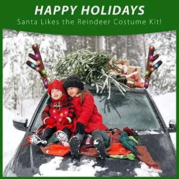 Zone Tech Christmas Car Reindeer Antlers and Heart Nose Set with Lights -Rudolph Accessory with Jingle Bell Automotive Costume Decoration for Holiday