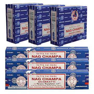 Nag Champa Incense Sticks and Nagchampa Incense Cone Variety Pack Bundle Insence-Sticks Insence Insense Insiensos