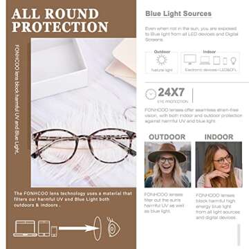 FONHCOO Blue Light Blocking Glasses Women Men Computer Eyeglasses,TR90 Fashion Round Transparent Ant...