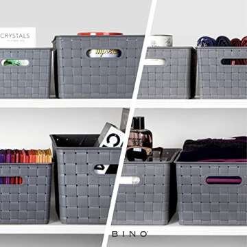BINO | Plastic Basket, Medium - Grey | THE STABLE COLLECTION | Multi-Use Storage Basket | Rectangular Cabinet Organizer | Baskets for Organizing with Handles | Home & Office Organization and Storage