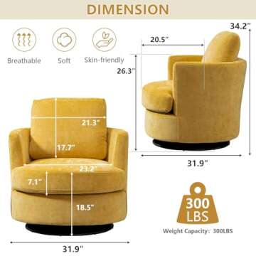 Modern 360 Degree Swivel Barrel Chair in Yellow