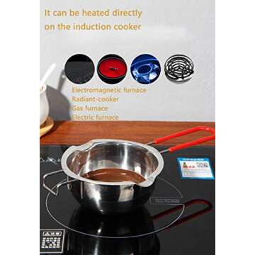 Stainless Steel Double Boiler Pot, 600ML Updated Melting Pot with Silicone Spatula for Melting Butter,Chocolate, Candy, Cheese and Caramel (Red)