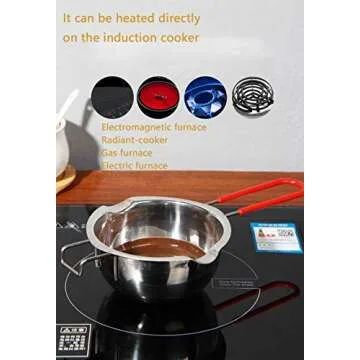 Stainless Steel Double Boiler Pot, 600ML Updated Melting Pot with Silicone Spatula for Melting Butter,Chocolate, Candy, Cheese and Caramel (Red)