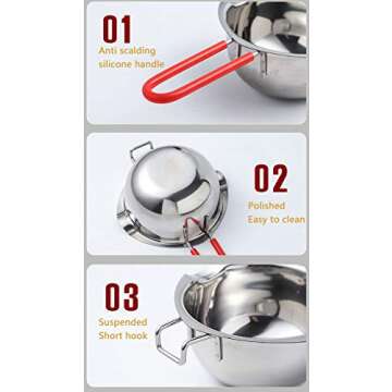 Stainless Steel Double Boiler Pot, 600ML Updated Melting Pot with Silicone Spatula for Melting Butter,Chocolate, Candy, Cheese and Caramel (Red)