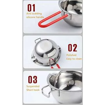 Stainless Steel Double Boiler Pot, 600ML Updated Melting Pot with Silicone Spatula for Melting Butter,Chocolate, Candy, Cheese and Caramel (Red)