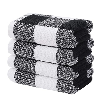 Homaxy 100% Cotton Waffle Weave Check Plaid Kitchen Towels, 13 x 28 Inches, Super Soft and Absorbent...