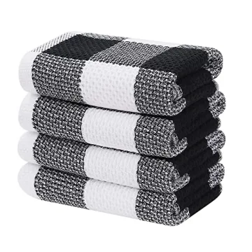 Homaxy 100% Cotton Waffle Weave Check Plaid Kitchen Towels, 13 x 28 Inches, Super Soft and Absorbent...
