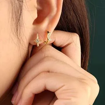 Buy 9 Pairs Gold Huggie Hoop Earrings Set for Women