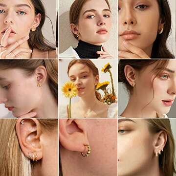 Buy 9 Pairs Gold Huggie Hoop Earrings Set for Women