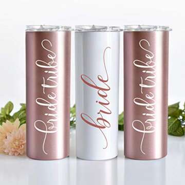 Bride to Be Skinny Tumbler | 20 oz Bride Tribe Stainless Steel Wine Tumblers | Engagement Wedding Gi...