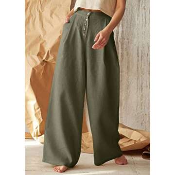 chouyatou Women's Summer High Waisted Cotton Linen Palazzo Wide Leg Casual Pants with Pockets (Mediu...