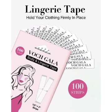 VOCH GALA 100 Strips Double Sided Tape for Fashion and Clothes, Waterproof Fashion Clothing Tape, Fabric Tape to Skin, Strong Adhesive Body Tape, Clear Transparent for All Skin Shades