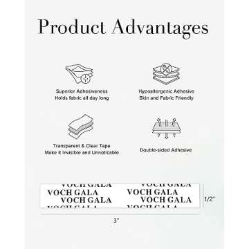 VOCH GALA 100 Strips Double Sided Tape for Fashion and Clothes, Waterproof Fashion Clothing Tape, Fabric Tape to Skin, Strong Adhesive Body Tape, Clear Transparent for All Skin Shades