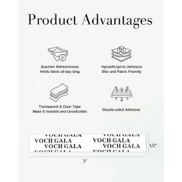 VOCH GALA 100 Strips Double Sided Tape for Fashion and Clothes, Waterproof Fashion Clothing Tape, Fabric Tape to Skin, Strong Adhesive Body Tape, Clear Transparent for All Skin Shades