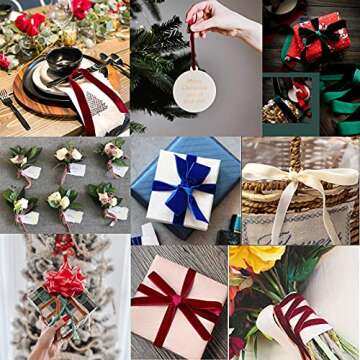 KIKOU Vintage Burgundy Velvet Ribbon, 1 Inch X 25Yd,Khaki