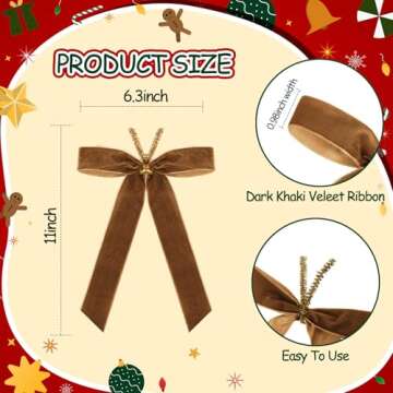 Riceshoot 30 Pcs Velvet Christmas Bow for Christmas Tree, Rustic Crafts Gift Bows, Christmas Garland, Large Gifts, Parties, Indoor or Outdoor Christmas Decorations, 6.3 x 11 Inch(Copper)