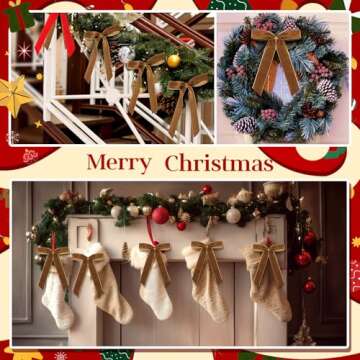 Riceshoot 30 Pcs Velvet Christmas Bow for Christmas Tree, Rustic Crafts Gift Bows, Christmas Garland, Large Gifts, Parties, Indoor or Outdoor Christmas Decorations, 6.3 x 11 Inch(Copper)