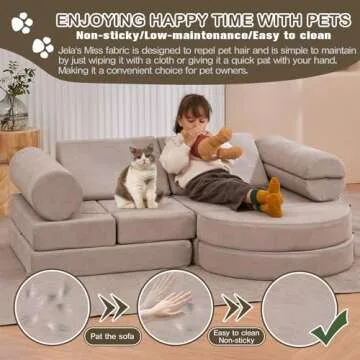 jela Kids Couch 14PCS Luxury, Floor Furniture for Adults, Playhouse Play Set for Toddlers Babies, Foam Modular Sectional Sofa (Taupe, 57''x28''x18'')