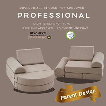 jela Kids Couch 14PCS Luxury, Floor Furniture for Adults, Playhouse Play Set for Toddlers Babies, Foam Modular Sectional Sofa (Taupe, 57''x28''x18'')