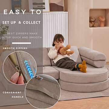 jela Kids Couch 14PCS Luxury, Floor Furniture for Adults, Playhouse Play Set for Toddlers Babies, Foam Modular Sectional Sofa (Taupe, 57''x28''x18'')