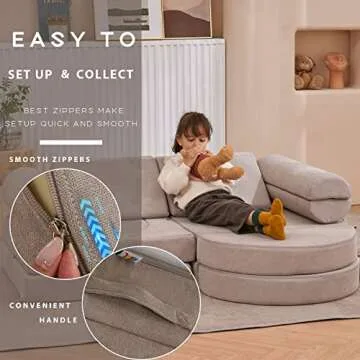 jela Kids Couch 14PCS Luxury, Floor Furniture for Adults, Playhouse Play Set for Toddlers Babies, Foam Modular Sectional Sofa (Taupe, 57''x28''x18'')