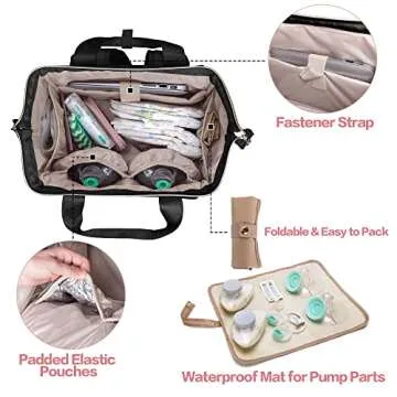 Fasrom Wearable Breast Pump Bag Backpack with Cooler and Pump Tote Bag, Compatible with Momcozy, Medela and Elvie Hands Free Pumps, Black (Patent Design)