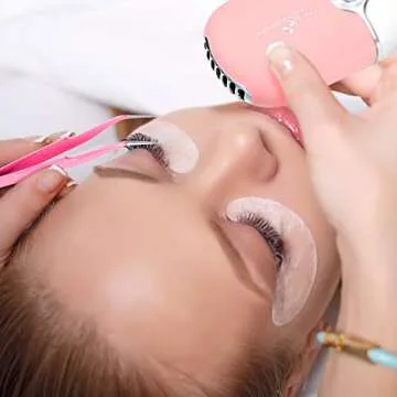 USB Air Conditioning Blower Handheld Eyelash Fan Dryer Rechargeable Eyelashes Dryer Fan Mini Portable Fans with 2 Pieces Straight and Curved Tweezers for Eyelash Extensions Women(Pink)