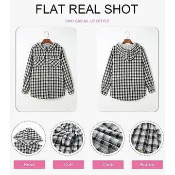 Dokotoo Womens Winter Plaid Jackets for Women Fashion Fall Button Down Long Sleeve Sherpa Shacket Jacket Women Fleece Hooded Coats Outerwear Oversized Flannel Shirts for Women with Pockets Black S