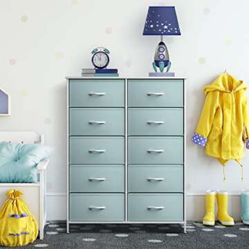 Sorbus Kids Dresser with 10 Drawers - Storage Unit Organizer Chest for Clothes - Bedroom, Kids Room, Nursery, & Closet (Aqua, 34 x 12 x 47-10 Drawer)