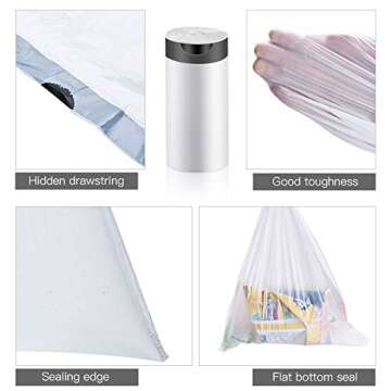 Durable 2 Gallon Drawstring Trash Bags - 200 Count