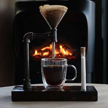 Pour Over Coffee Maker with Glass Funnel Pour Over - Pour Over Coffee Dripper - Reclaimed Wood and Pipe - 3-Cups (14 oz/400ml) (Espresso)